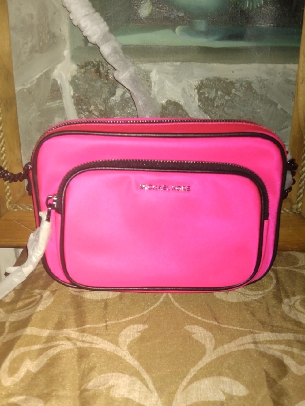 Michael Kors Hot Pink Leila Camera Bag  Crossbody  Style  Black Strap.NWOT